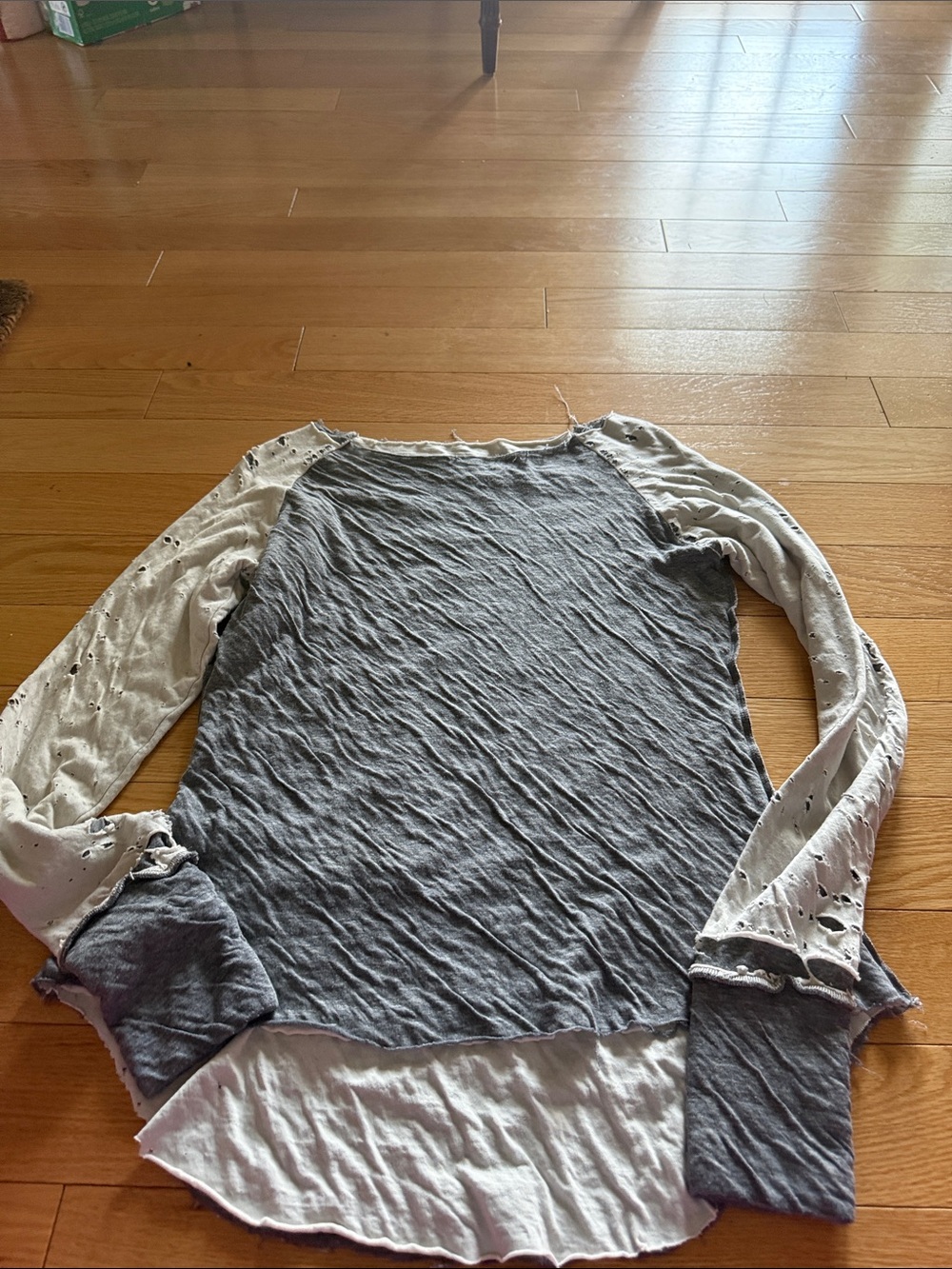 Women’s Grey Raglan Long Sleeve Top with Cream Sleeves